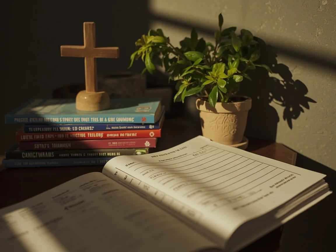 Editorial photograph of a calm home-office safety review setup