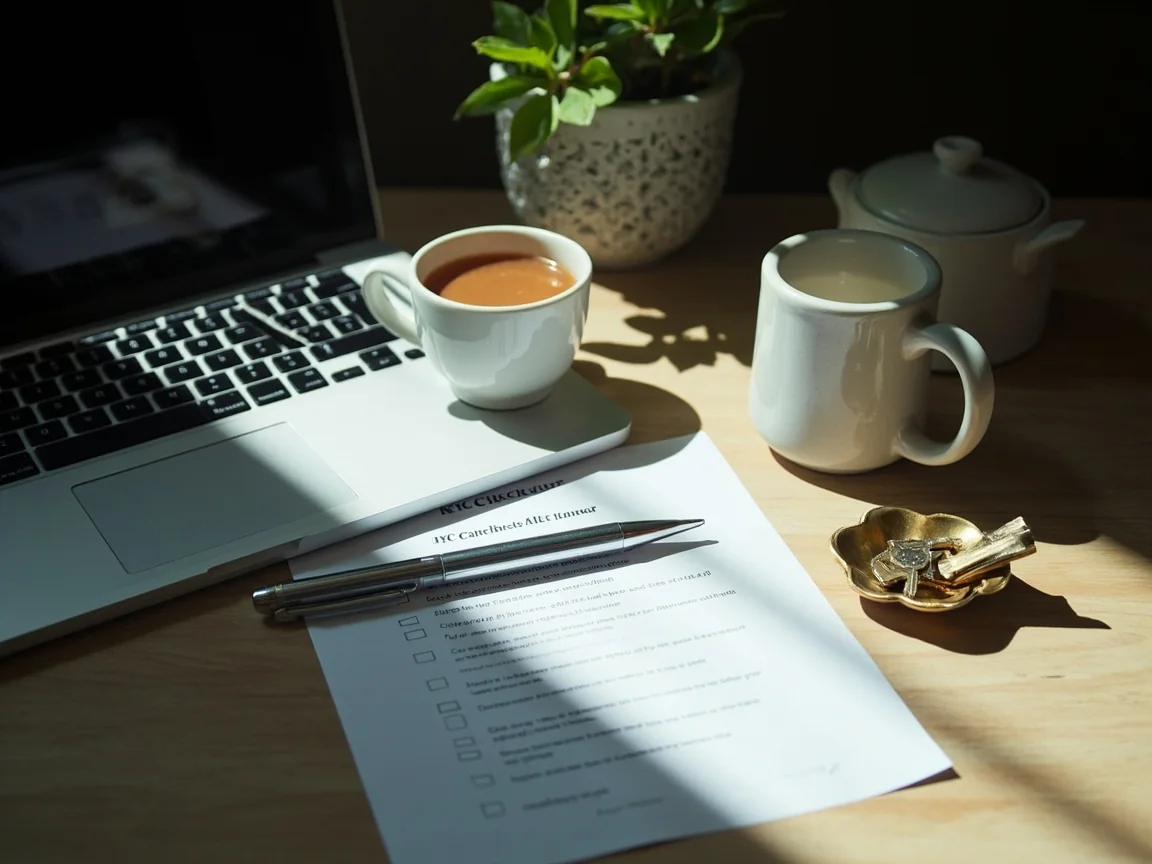 Editorial photograph of a calm home-office safety review setup